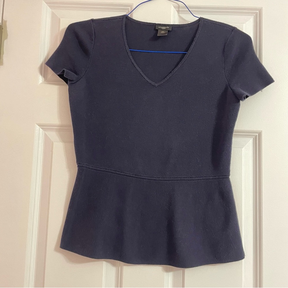 Navy cap sleeve peplum sweater top, Ann Taylor medium petite